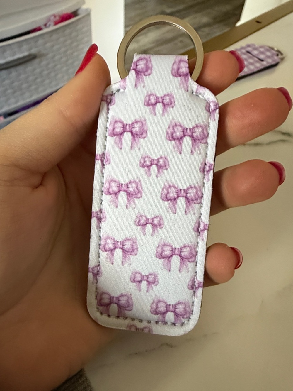 Lip Balm/Lipstick/ Key Holder Keychain Holder - Purple Patterns Bows - Pick 1 - Picture 5 of 15